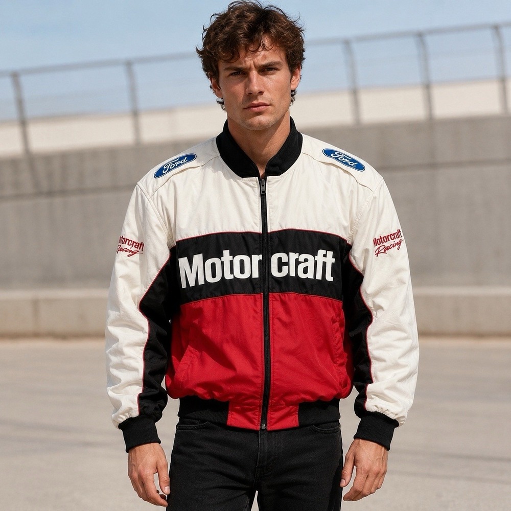 Vintage Team Ford Motorcraft Racing Jacket Red White Black NASCAR 25" Chest